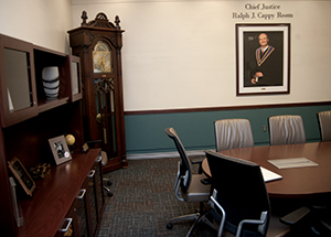 The newly dedicated Chief Justice Ralph J. Cappy Room in the Barco Law Building.