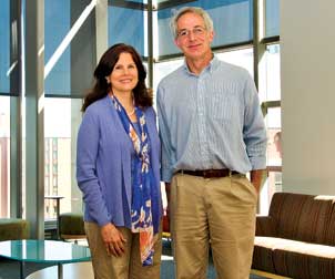 Susan G. Amara and Alan F. Sved are codirectors of the Center for Neuroscience at the University of Pittsburgh (CNUP), a multidisciplinary center with members whose primary appointments are in 16 different departments. Amara, the Thomas Detre Professor and chair of neurobiology, researches the molecular and cellular biology of neurotransmitter transporters, targets for antidepressant medications, psychostimulants such as cocaine and amphetamines, and other centrally acting drugs. Sved, professor and chair of neuroscience, studies central neural control of the body’s autonomic nervous system and cardiovascular function.