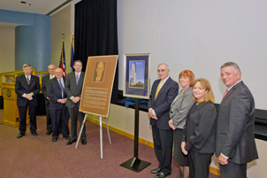      From far left, Chancellor Nordenberg; Trustee Sam Zacharias; N. John Cooper, Pitt’s Bettye J. and Ralph E. Bailey Dean of Arts and Sciences; Edward J. Grefenstette, chief investment officer, The Dietrich Charitable Trusts; Richard F. Berdik, CFO, The Dietrich Charitable Trusts; Pitt Provost and Senior Vice Chancellor Patricia E. Beeson; Trustee Eva Tansky Blum; and Board Chair Stephen R. Tritch.