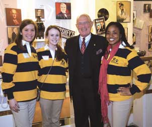 Rep. Harry Readshaw (D-District 36) met with Pitt students (from left) Danielle Cameron, Jennifer Walsh, and Levonda Baldwin.