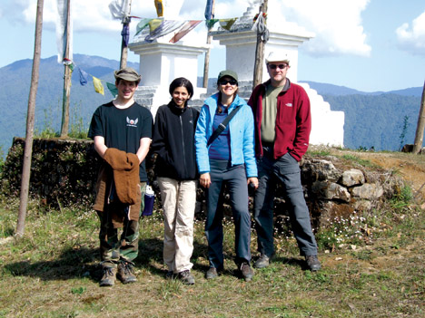 Posing on the road from Rimbik to Darjeeling are (from left) Pitt civil engineering graduate student Derek Mitch; Bhavna Sharma, civil engineering doctoral student and recipient of an Integrative Graduate Education and Research Traineeship from Pitt’s Mascaro Center for Sustainable Innovation; civil engineering doctoral student Maria Jaime; and civil engineering professor and William Kepler Whiteford Faculty Fellow Kent Harries.