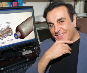 Peyman Givi’s research focuses on turbulent combustion as part of an effort to increase fossil-fuel efficiency and reduce pollution associated with exhaust emissions. Givi, William Kepler Whiteford Professor in the Department of Mechanical Engineering and Materials Science and director of the Laboratory for Computational Transport Phenomena at Pitt, uses advanced simulation and modeling to provide an accurate way for engineers to experiment with engines even before they are built. Rolls-Royce and NASA engineers already use Givi’s model to predict temperature differential, fuel usage, and emissions for different engine and fuel combinations. 