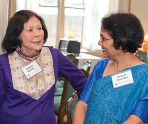 E. Maxine Bruhns (left), director of Pitt’s Nationality Rooms Program, talks with Rashmi Ravindra, cochair of the Indian Nationality Room Committee.